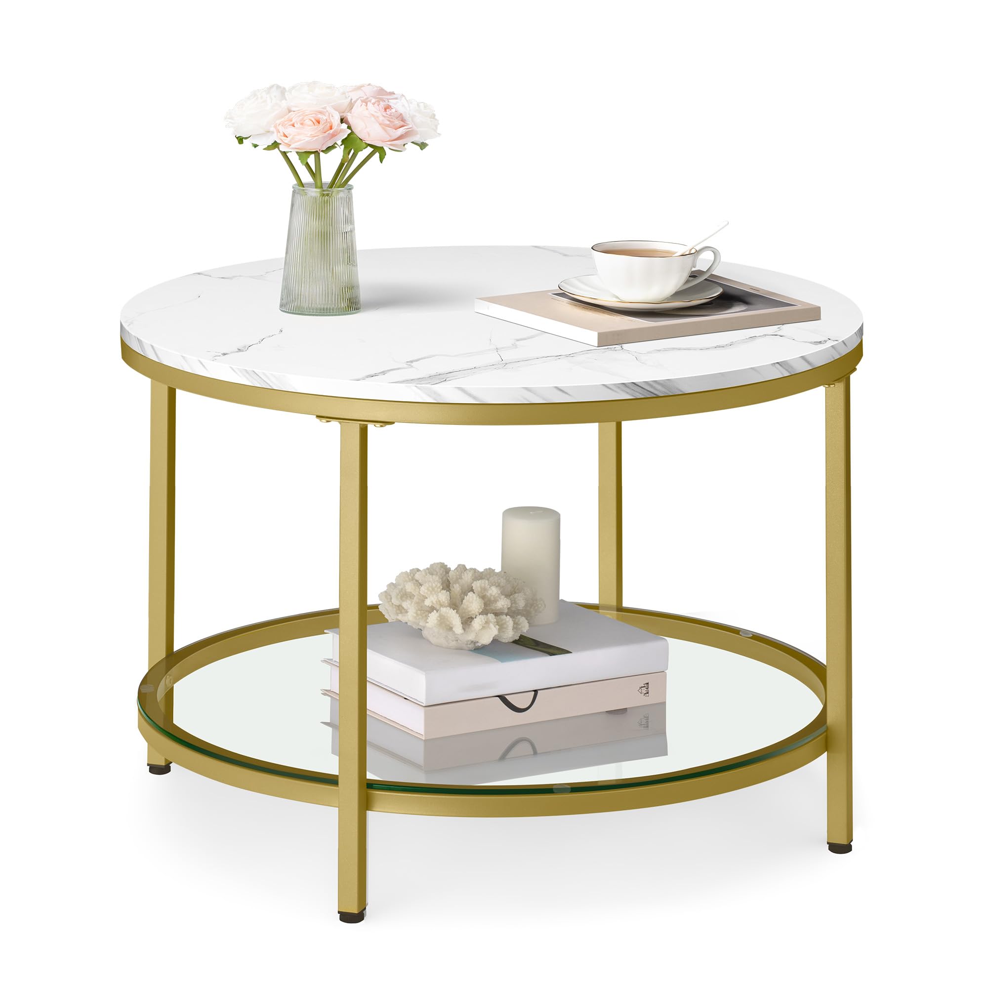 VASAGLE MAEZO Collection - Round Coffee Table, 31.5-Inch Center Table, Tapered Legs, Curved Transitions, Easy to Assemble, for Living Room, Honey Brown ULCT251KB01S