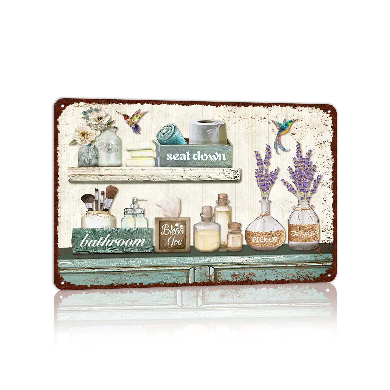 Vintage Farmhouse Bathroom Metal Tin Signs Rustic Flower Country Wall Art Decor 8X12 Inches