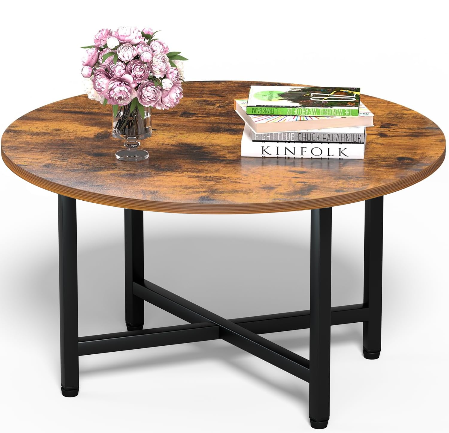 FAMIDGE Coffee Table, 23.6" Coffee Tables for Living Room, Round Coffee Table with Metal Frame, Floor Table for Sitting on The Floor, Home, Office, Black