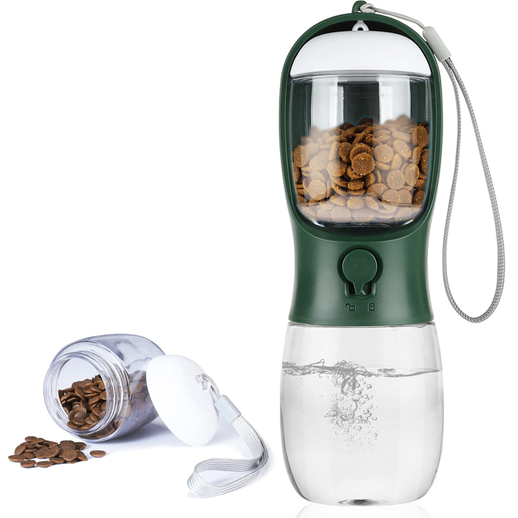 Dog Water Bottle with Food Container, Portable Leak Proof Pet Water Dispenser for Walking Hiking Travel, Puppy Essentials Accessories for Small Large Dogs, Dog Gifts (10oz/15oz/19oz)