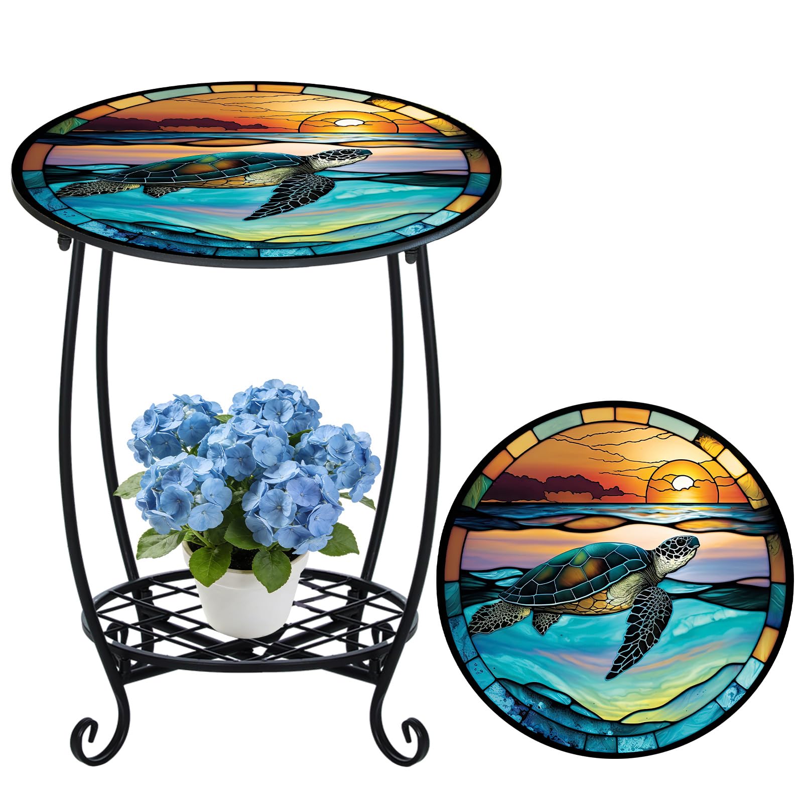 Cinnvoice Outdoor Side Table Round Small Mosaic Patio Accent Indoor End Plant Coffee Tea Table for Yard Patio Porch Garden Living Room, Bedroom(Butterfly Style,14 Inch)