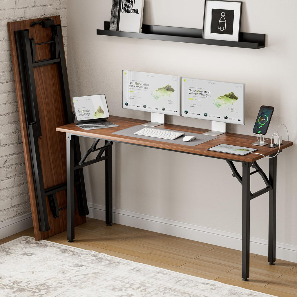 Frylr Small Folding Computer Desk – Portable 35.8 Inch Foldable Laptop Table, No-Assembly, Collapsible and Compact for Easy Storage, Lightweight for Small Spaces, Craft and Study Use, Dark Walnut
