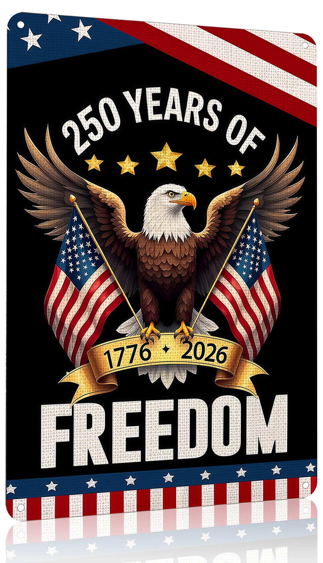 FunnySign 250 Anniversary USA Merchandise Vintage Patriotic Decor USA 250 Years of Freedom Eagle Design Tin Sign for Home Bedroom Front Door Yard Porch Decor 8 x 12 inches