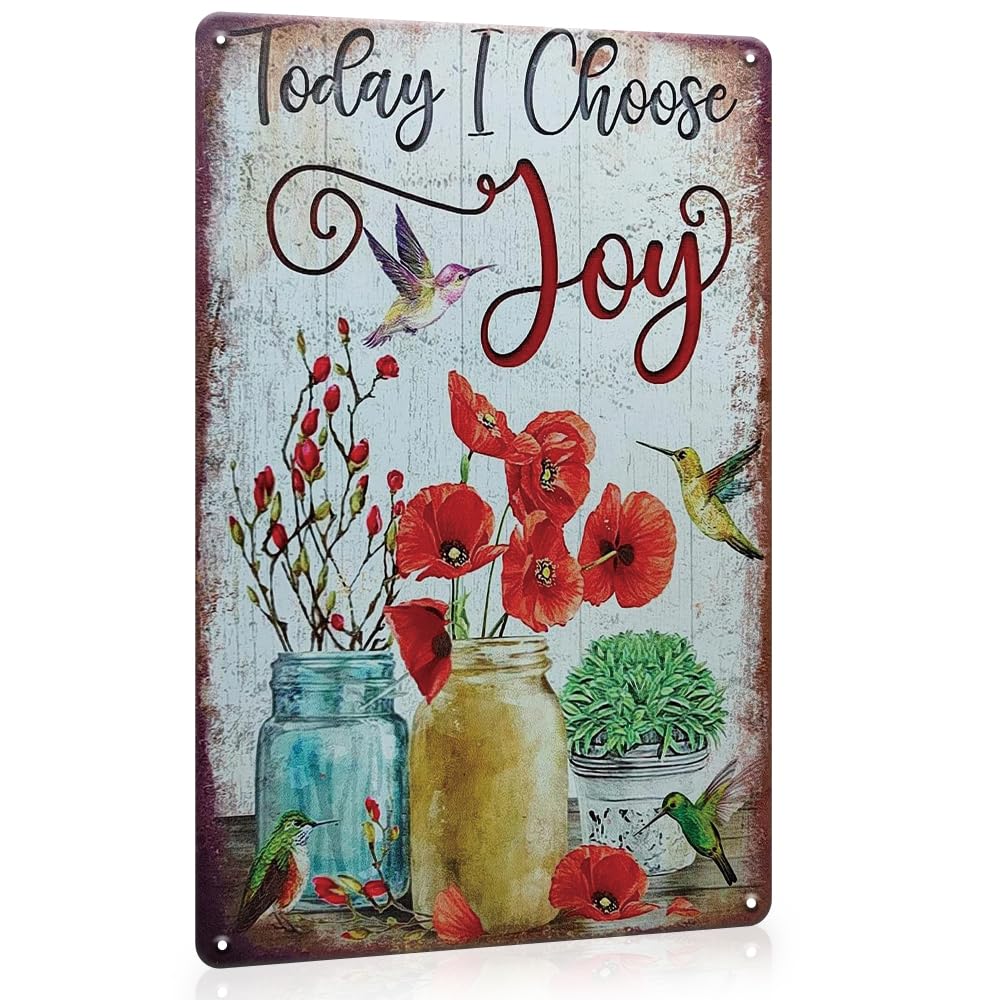 YOYI ART Vintage Flower Hummingbird Signs - Every Day is A New Beginning Take A Deep Breath and Start Again, Retro Metal Tin Signs for Patio, Room, Garden and Yard Wall Art Deocr, 8 x 12 inch