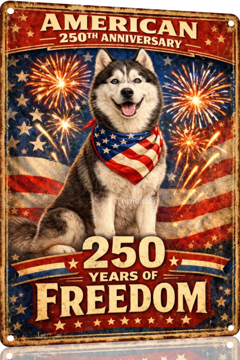 American 250th Anniversary Border Collie Funny Tin Sign 12x8 Inch Independence Day Vintage Metal Wall Art Retro Humor for Kitchen Bedroom Room Home Gift Decoration(59342)