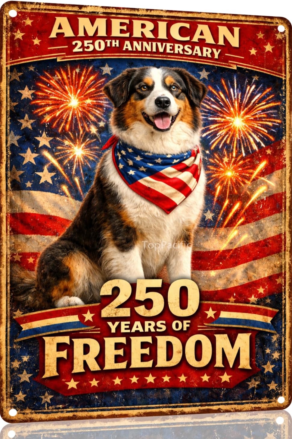 American 250th Anniversary Border Collie Funny Tin Sign 12x8 Inch Independence Day Vintage Metal Wall Art Retro Humor for Kitchen Bedroom Room Home Gift Decoration(59342)