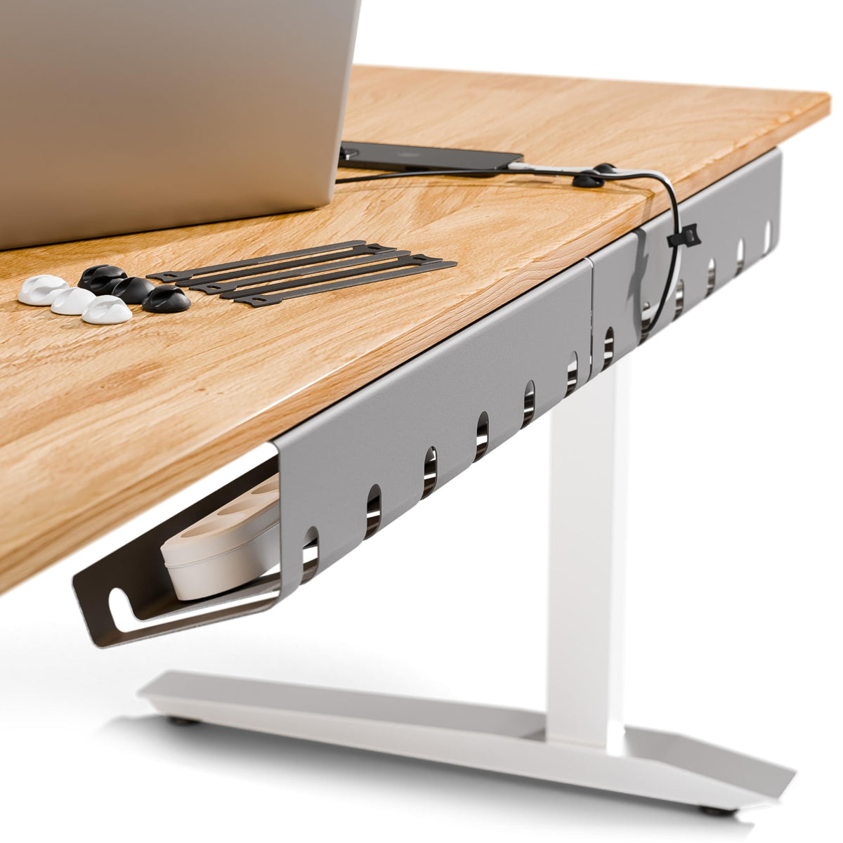 PAMO Cable Management Under Desk for Easy mounting Under-Table I Set of 3 - with 10X Cable Ties I Desk Organizer for Office/Home Office Table Thoughtful Cable Tray Holder