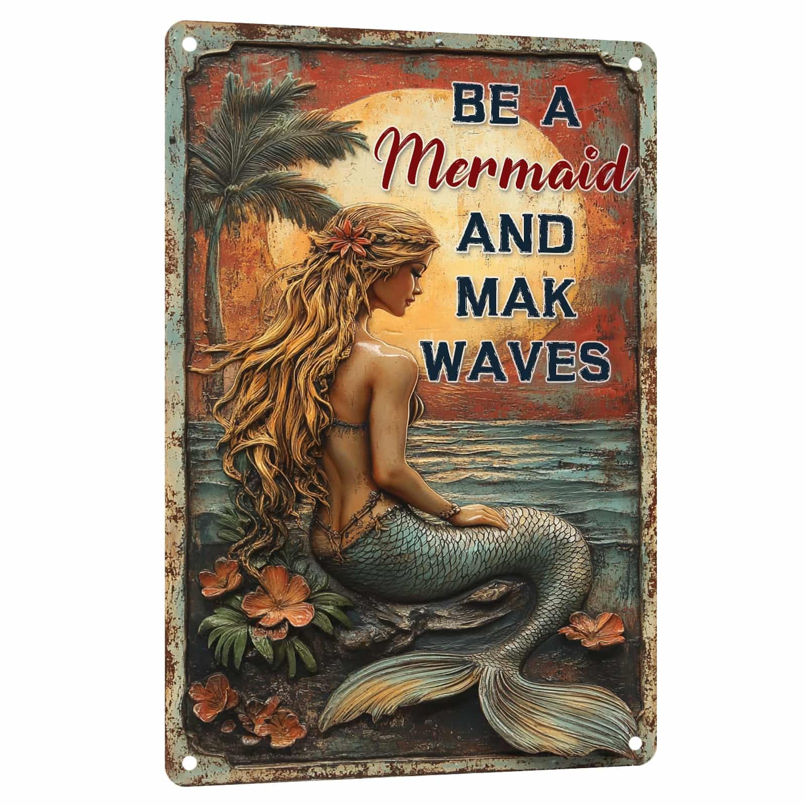 Mermaid Metal Tin Sign Vintage Mermaid Bathroom Decor Wall Art Rustic Funny Bathroom Sign for Home Restroom Washroom Decor 8x12 Inch