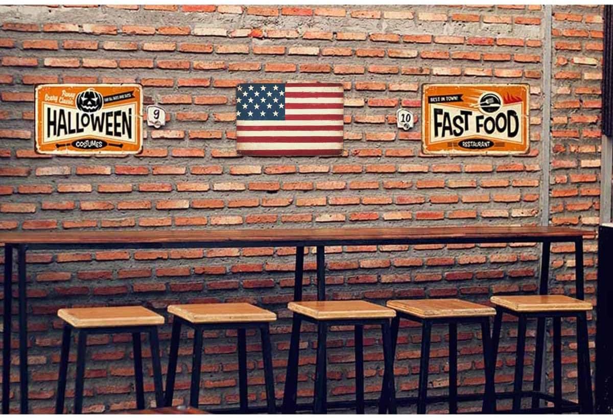 AOYEGO American Flag Tin Sign,USA Flag Red Blue Vintage Metal Tin Signs for Cafes Bars Pubs Shop Wall Decorative Funny Retro Signs for Men Women 8x12 Inch