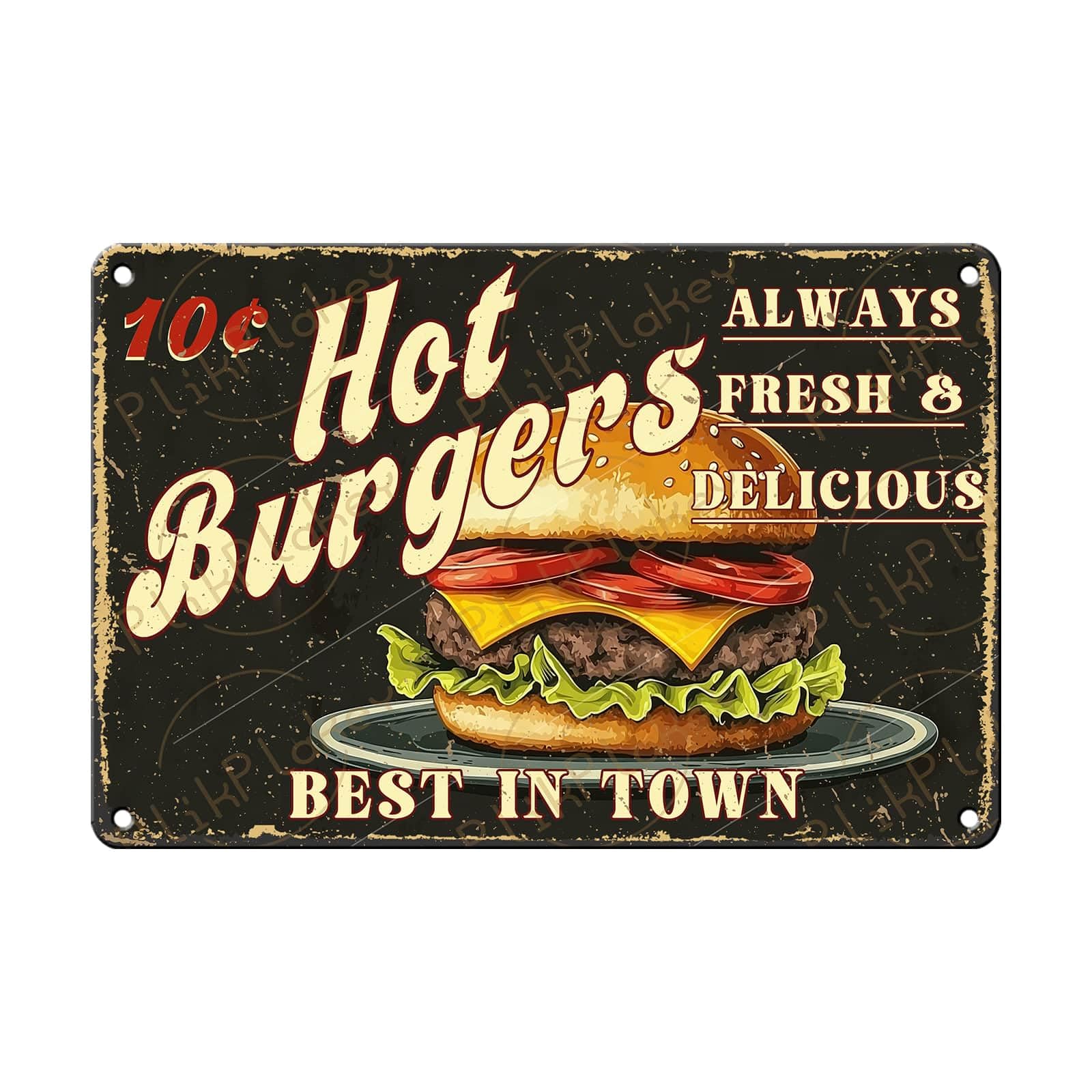 Best in Town Beef Hamburgers Retro Metal Tin Sign Vintage Wall Decor Bar Fast Food Shop Restaurant Kitchen Snack Truck Pub Coffee Home Poster 12x8 Inch