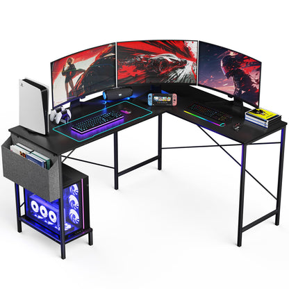 L Shaped Desk - 50" Reversible Home Office Computer Desk, Wood Top, Metal Frame, Side Bag, Sturdy Gaming Desk Corner Table for Work, Writing and Study, Space-Saving