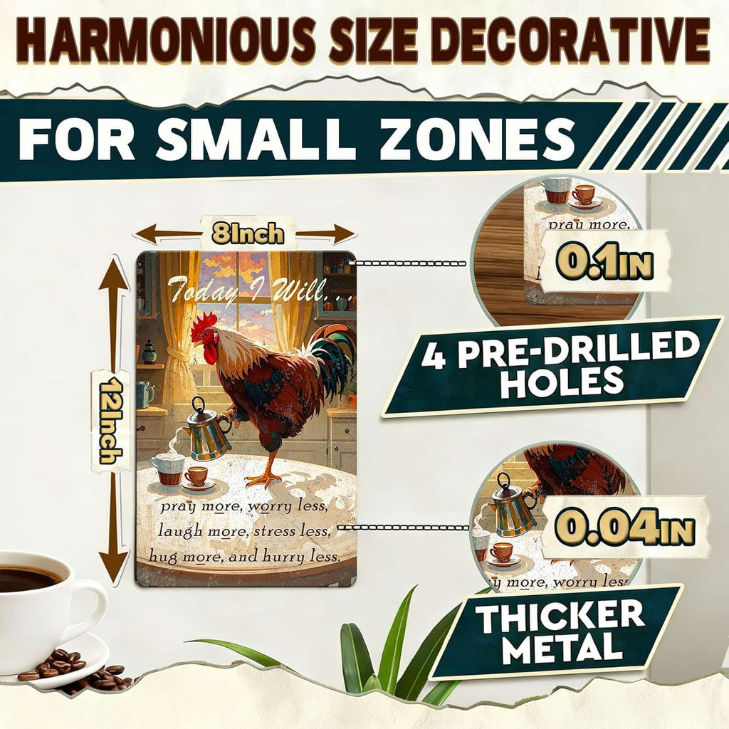 Chicken Metal Signs Rooster Kitchen Wall Decor Today I Will Pry More Worry Less Tin Sign 12x8 Inch Funny Chicken Coop Accessories Rooster Home Farm Yard Garden Decor