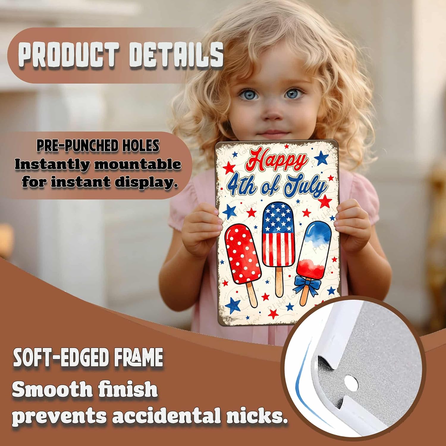 Patriotic 4th of July Tin Sign Happy Independence Day Popsicle Wall Art Vintage Retro Home Decor for Bar Living Room Bedroom Cafe Decoration 12x8 Inch