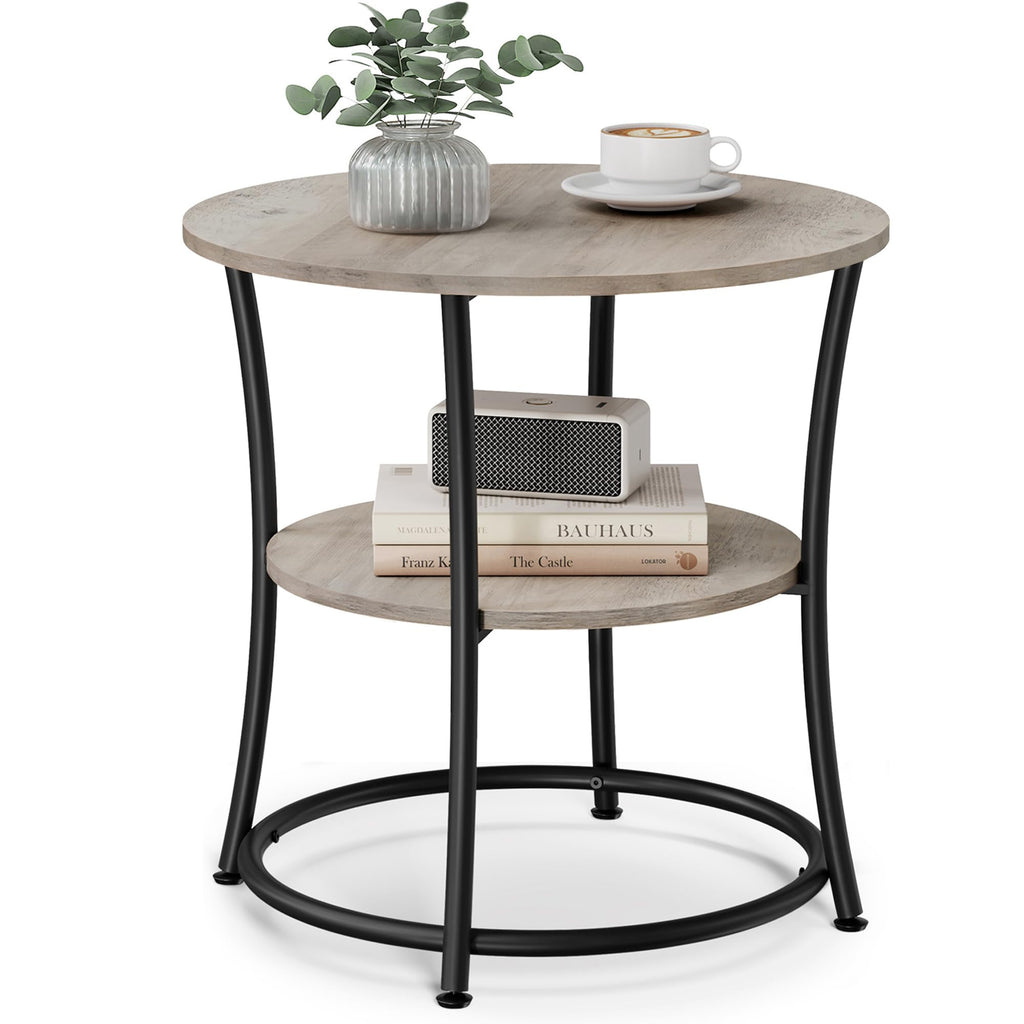 VASAGLE 21.7-Inch Round Side Table, 2-Tier End Table, Nightstand with Steel Frame, Spacious Top, for Small Spaces, Living Room, Bedroom, Rustic Brown and Ink Black ULET56BX