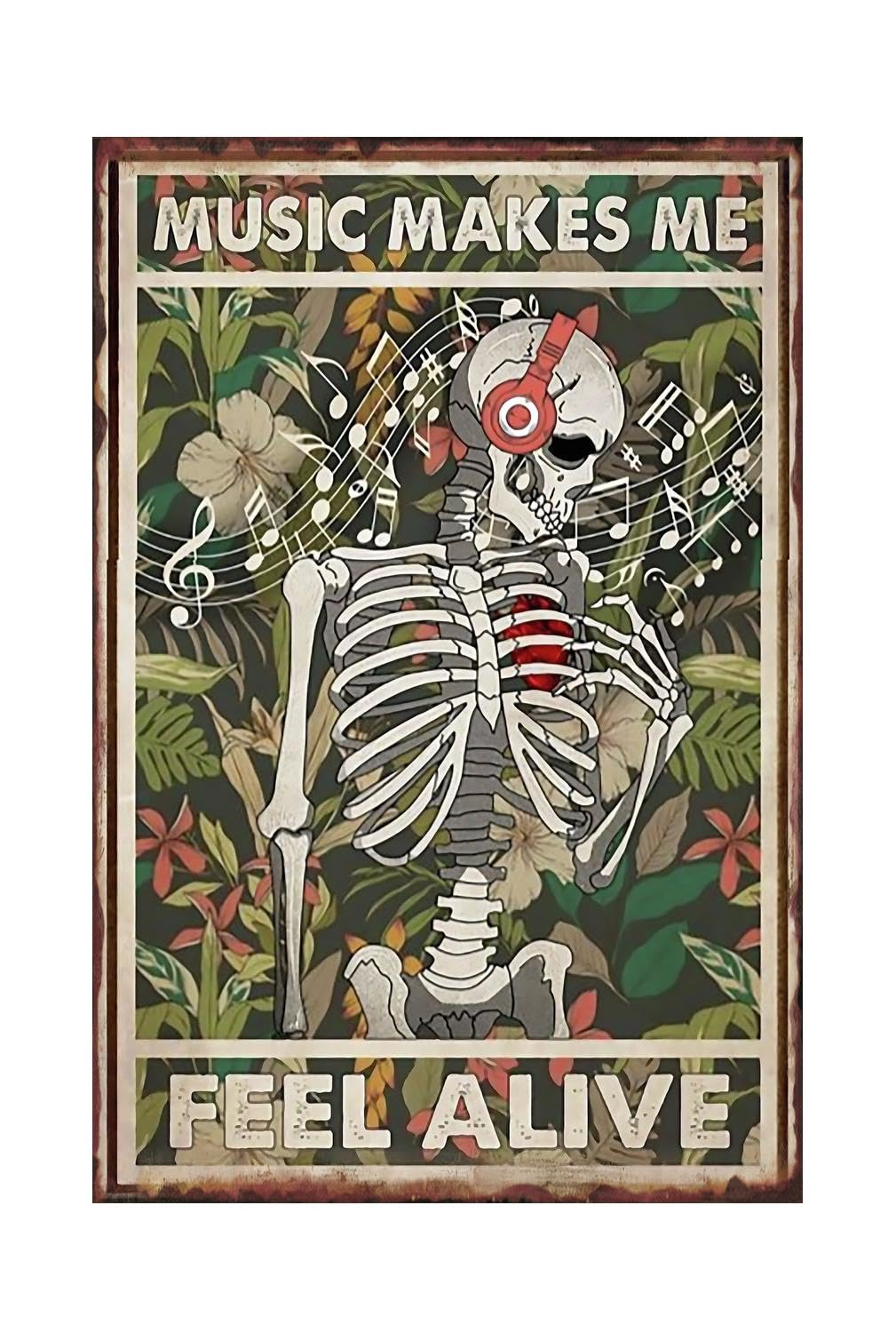 Music Tin Signs, Rock Bands Skull Metal Sign, Feel Alive, Guitar Poster Studio Wall Decor Plants Plaque for Home, Office, Bars, Restaurants, Cafes, Pubs 8 X 12 Inches