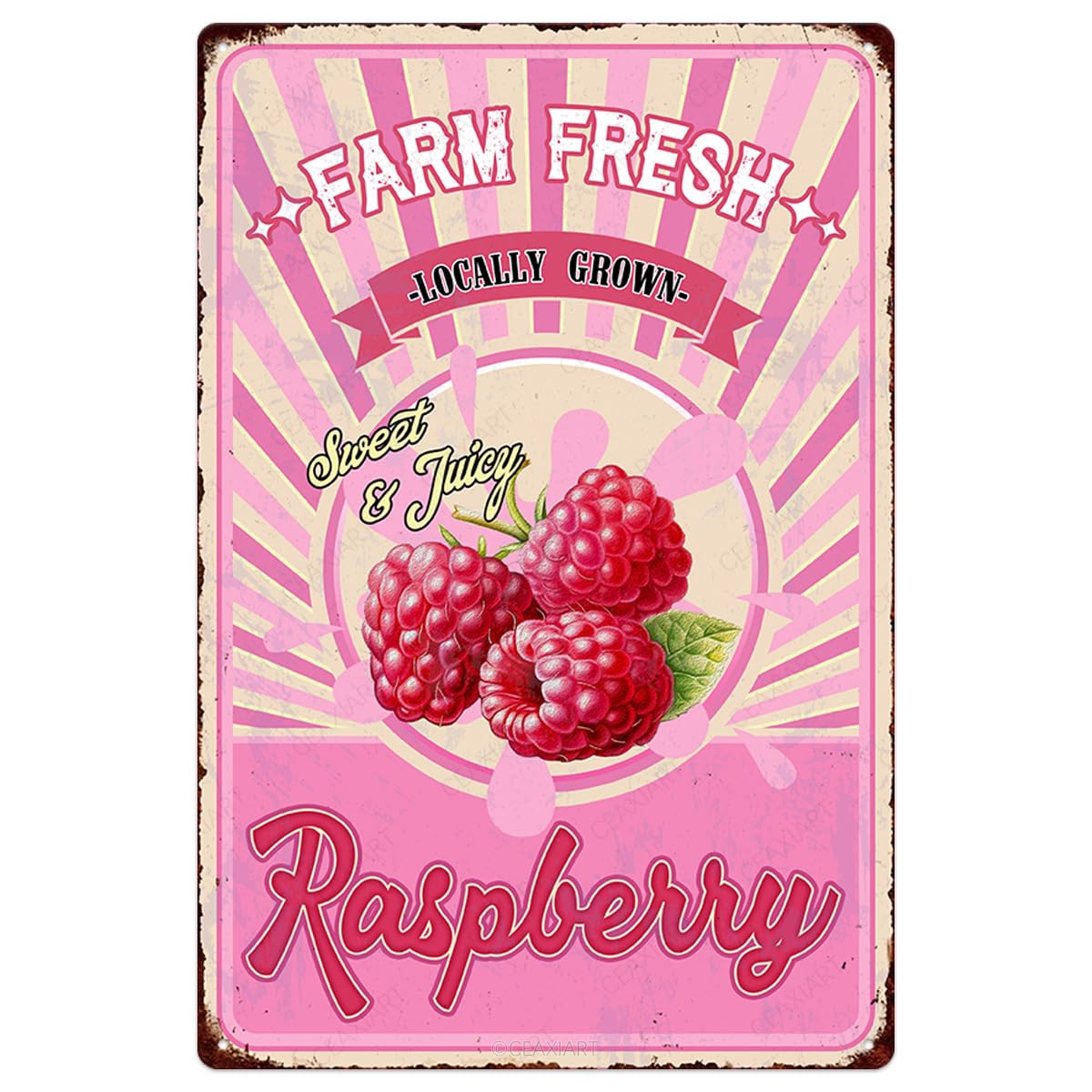 Farm Fresh Sweet Juicy Watermelon Vintage Metal Tin Sign Retro Fruit Poster Decorative Wall Art Signage Farmhouse Country Market Kitchen Bar Cafe Dining Room Home Decor 12" X 8"