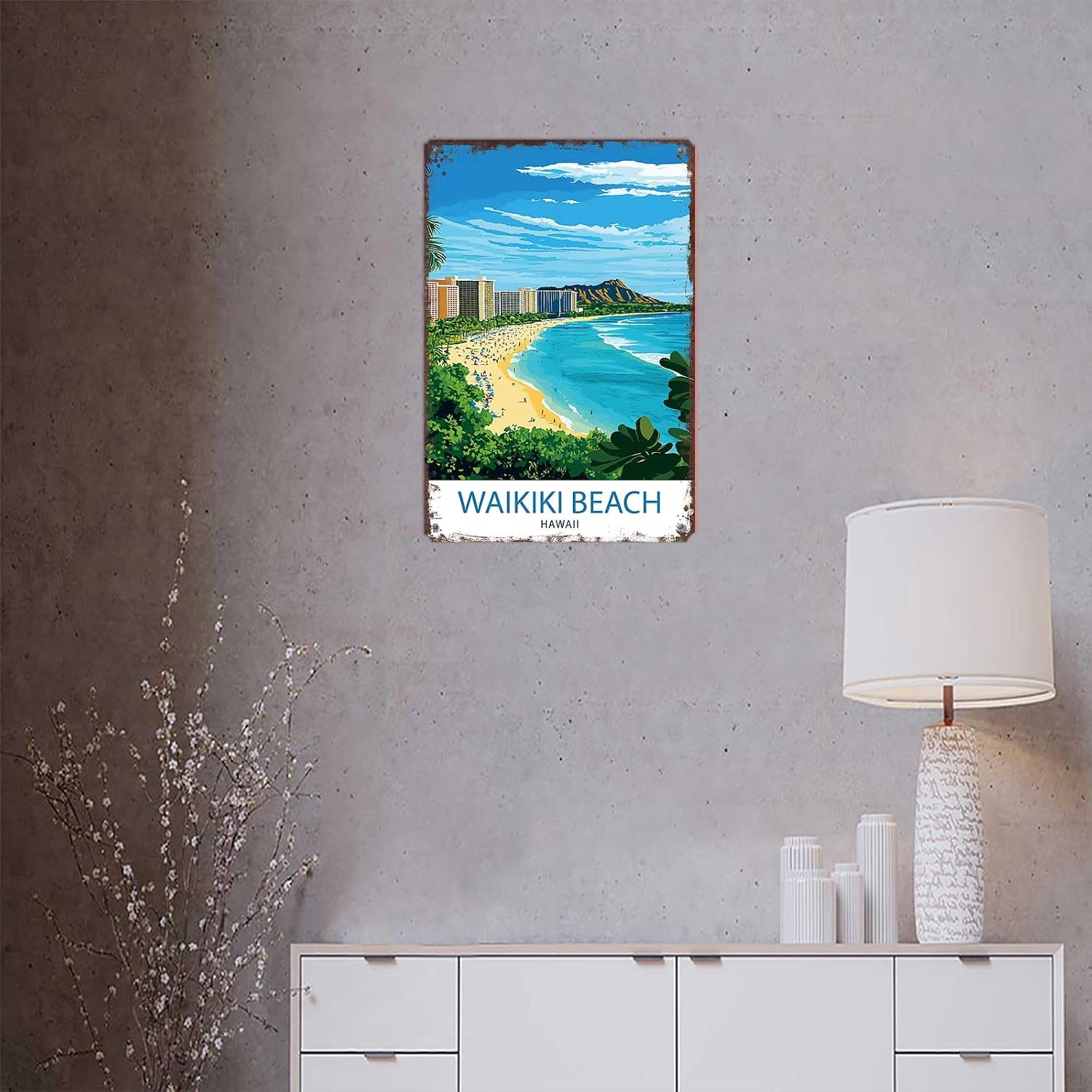 Funny Signs Poster 8x12inch Aluminum metal Tin Sign Waikiki Beach Hawaii Wall Art Decoration Painting For Home Room Office Decor
