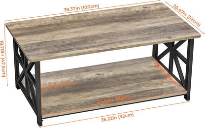 GreenForest Coffee Table for Living Room with Round Corners Farmhouse Style Center Table with Storage Shelf 39 Inch Space Saving Easy Assembly Gray Wash | for Living Room