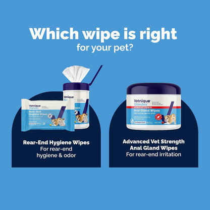 Vetnique Glandex Rear End Wipes for Dogs & Cats, Anal Gland Hygiene & Deodorizing Dog Wipes for Paws and Butt, Boot The Scoot with DeoPlex Enzyme, Aloe & Vitamin E (75ct)