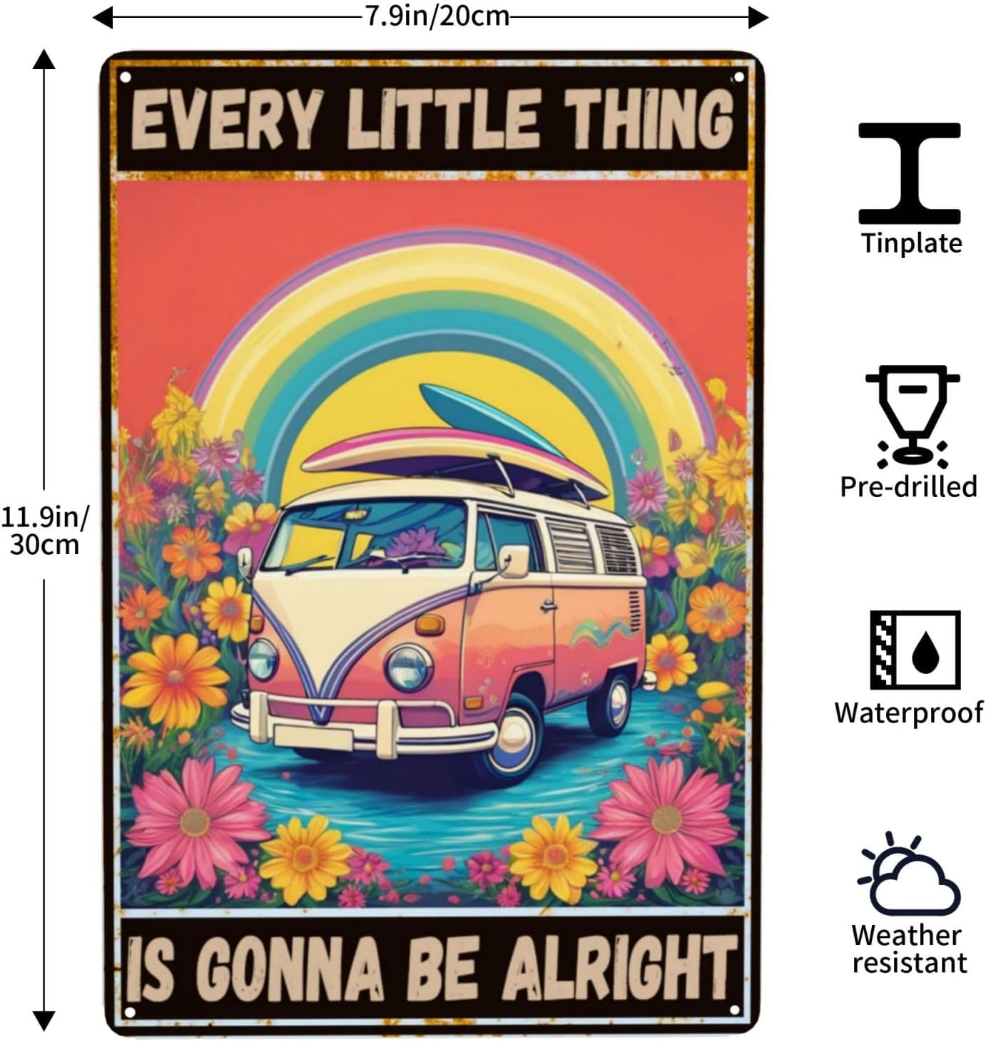 Every Little Thing is Gonna Be Alright Vintage Metal Tin Sign 8x12 Inch Home Kitchen Living Room Cafes Bedroom Wall Decor