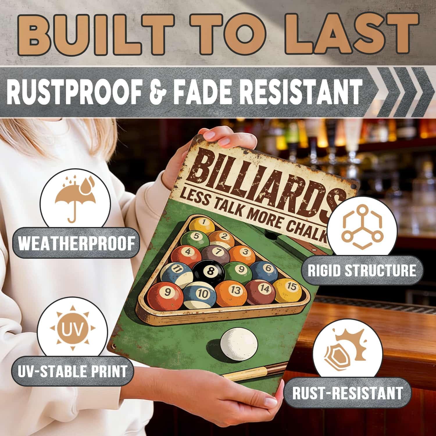 Billiards Metal Sign Less Talk More Chalk Billiards Vintage Art Wall Decor Funny Pool Decor for Man Cave Game Room Bar Garage Billiard Room 8x12 Inch