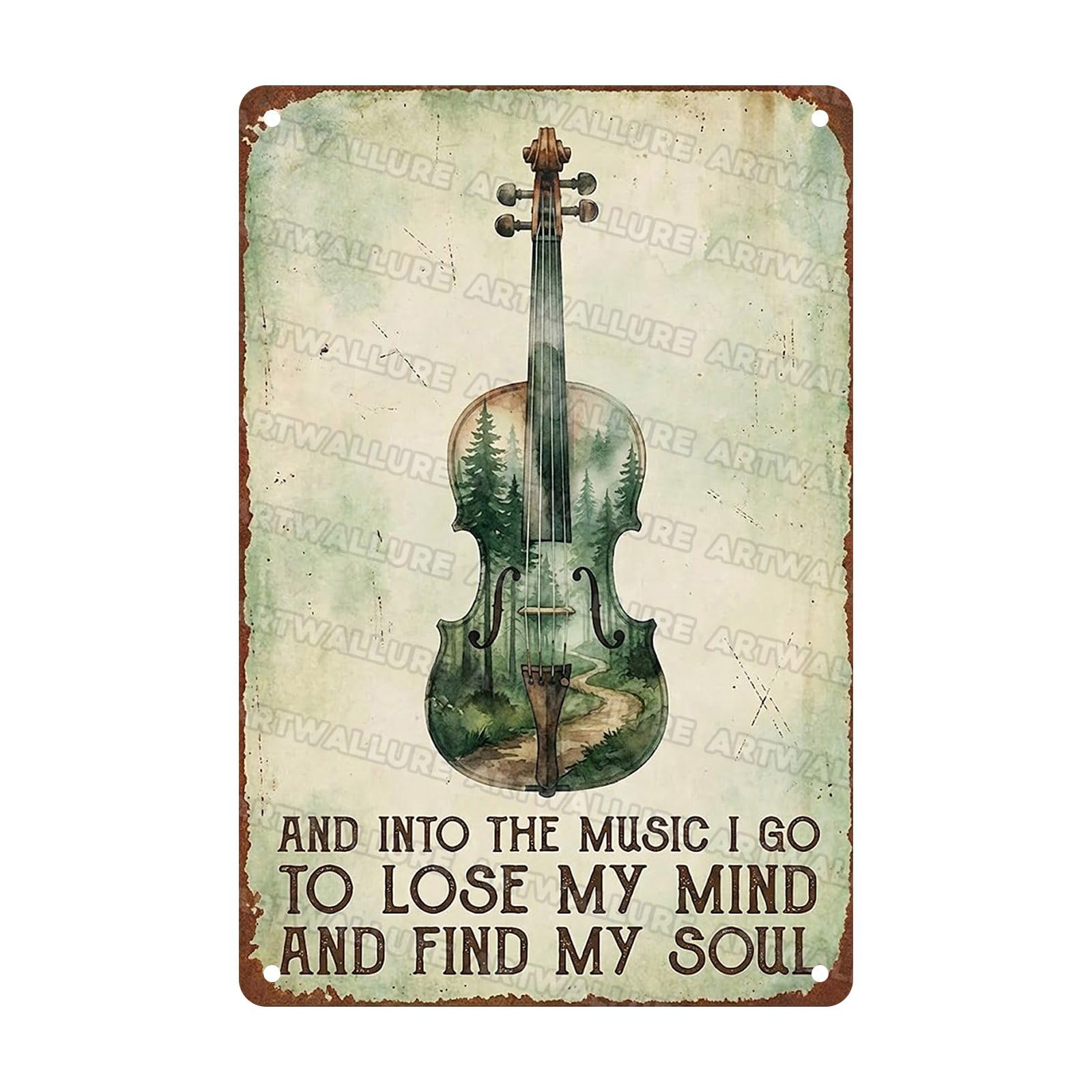 Acoustic Guitar Metal Tin Sign Nature Scenery Music Decor Vintage Wall Art Gift for Guitar Player Camping Lover 8x12Inch