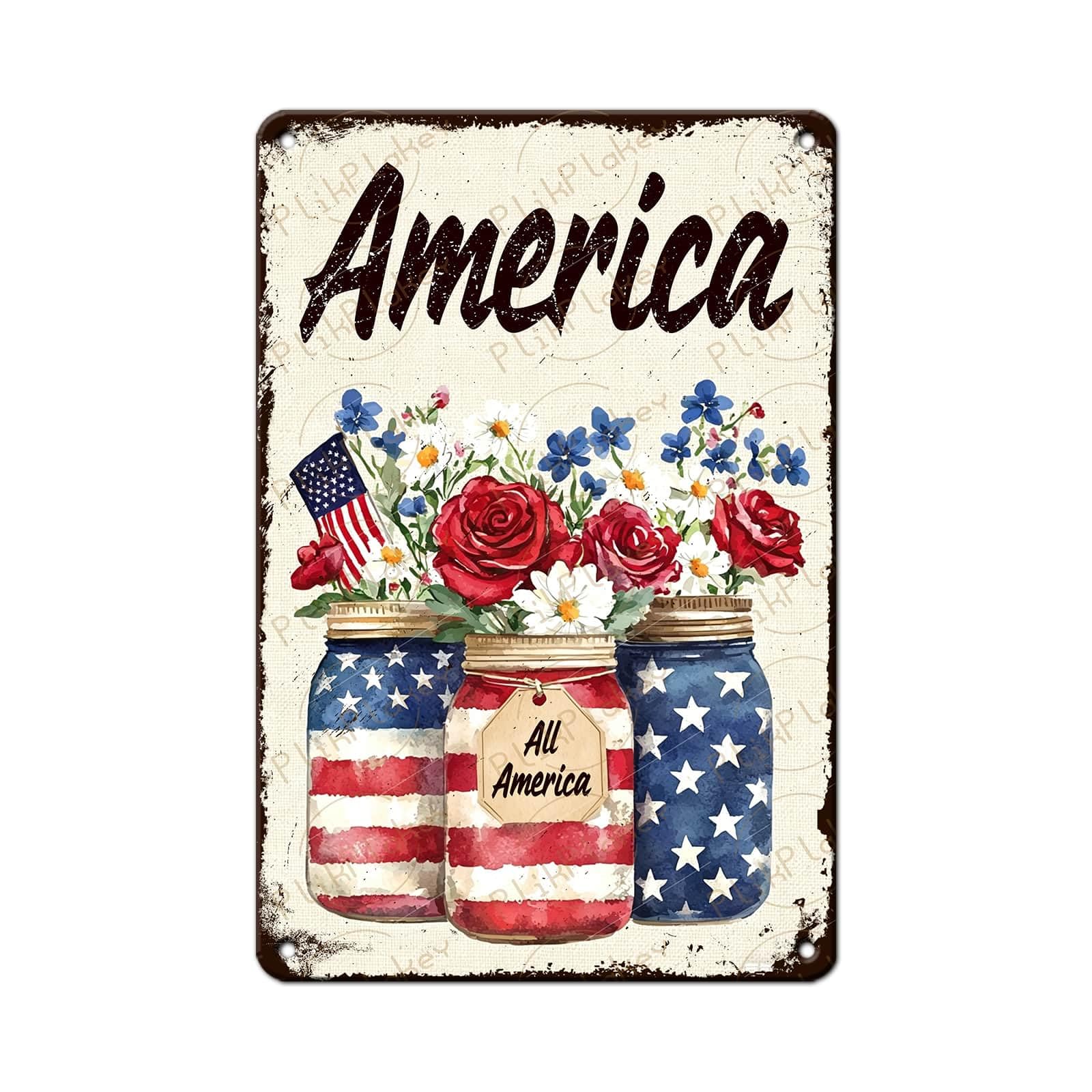 Patriotic 4th of July Tin Sign Happy Independence Day Popsicle Wall Art Vintage Retro Home Decor for Bar Living Room Bedroom Cafe Decoration 12x8 Inch