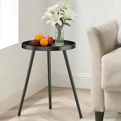 Small Round Side Table Metal End Table Outdoor Black Side Table Mid-Century Modern Accent Table for Office Bedroom Balcony and Small Spaces.