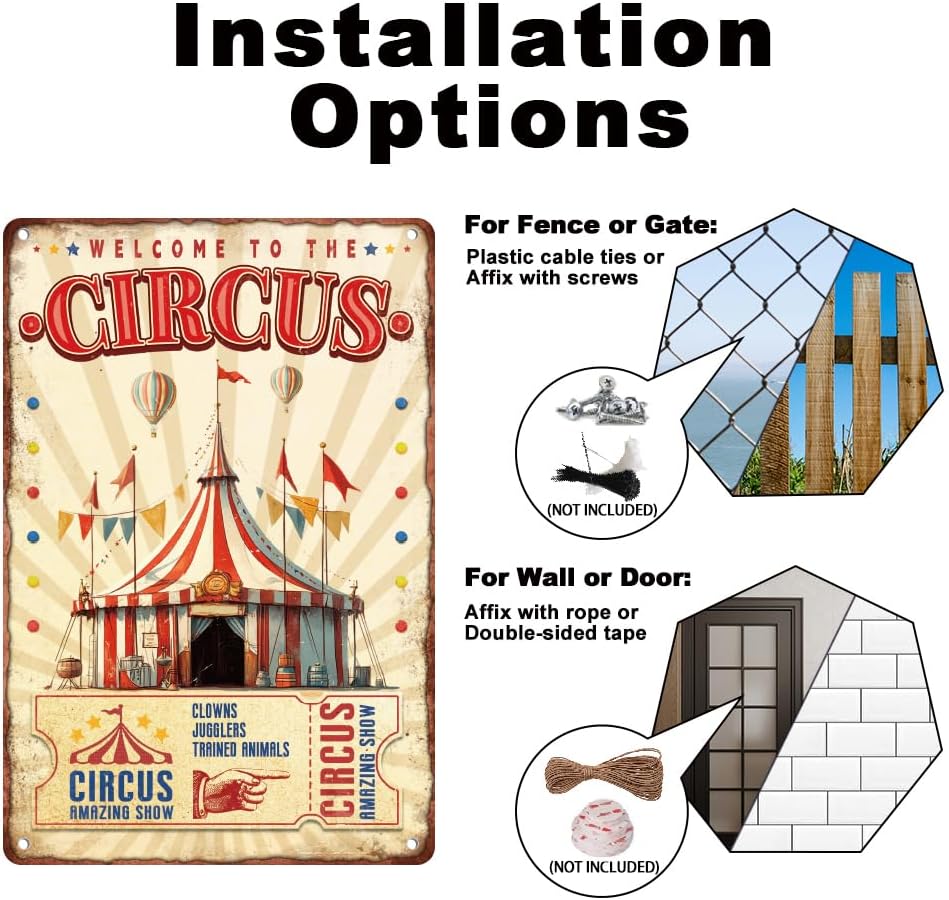 Circus Welcome Sign Circus Amazing Show Decorative Wall Art Decor Vintage Metal Tin Sign Poster for Wall Decoration Gift 8 x 12 Inch