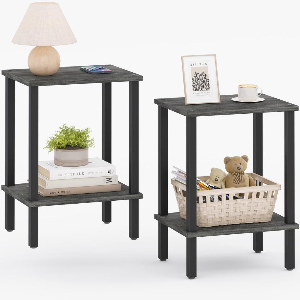 TUTOTAK End Table, Set of 2, Side Table, Nightstand, 2-Tier Storage Shelf, Sofa Table for Small Space, Living Room, Bed Room TB01BK035
