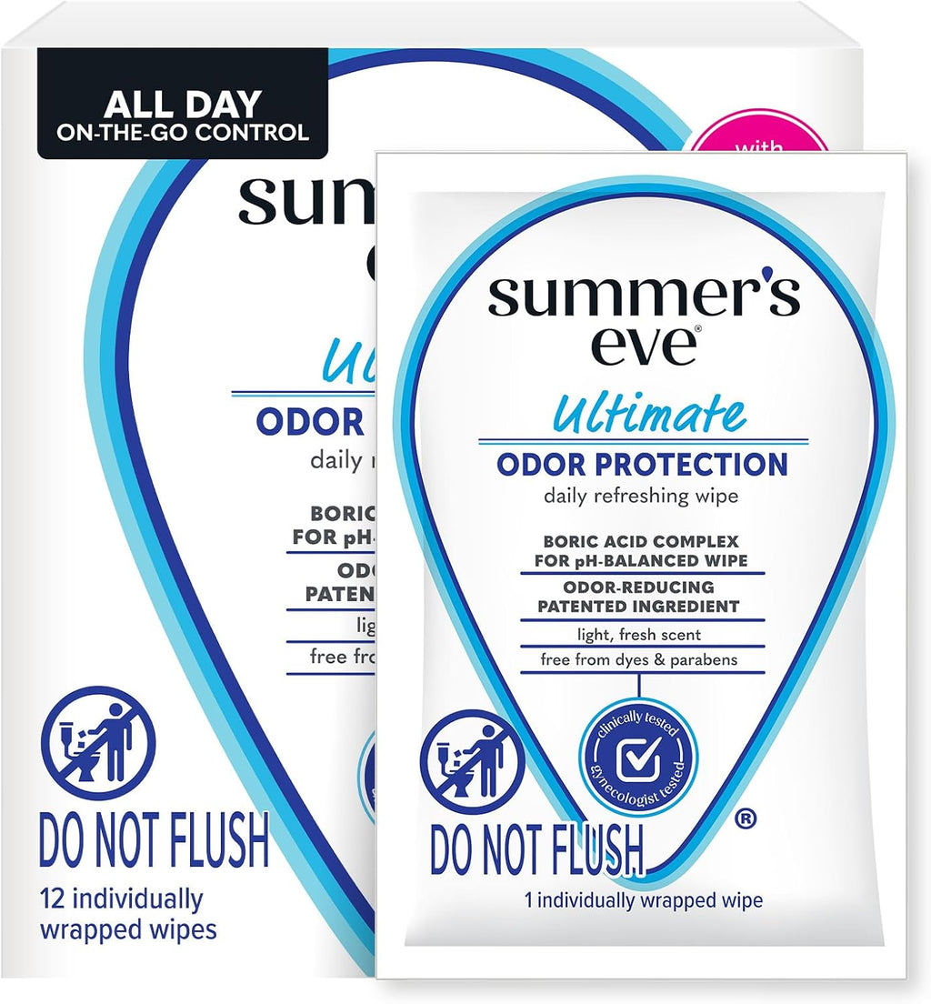 Summer's Eve Amber Nights Feminine Wipes, with Gentle pH-Balanced Formula Designed to Remove Odor, Individually Wrapped Wipes, 12 Count