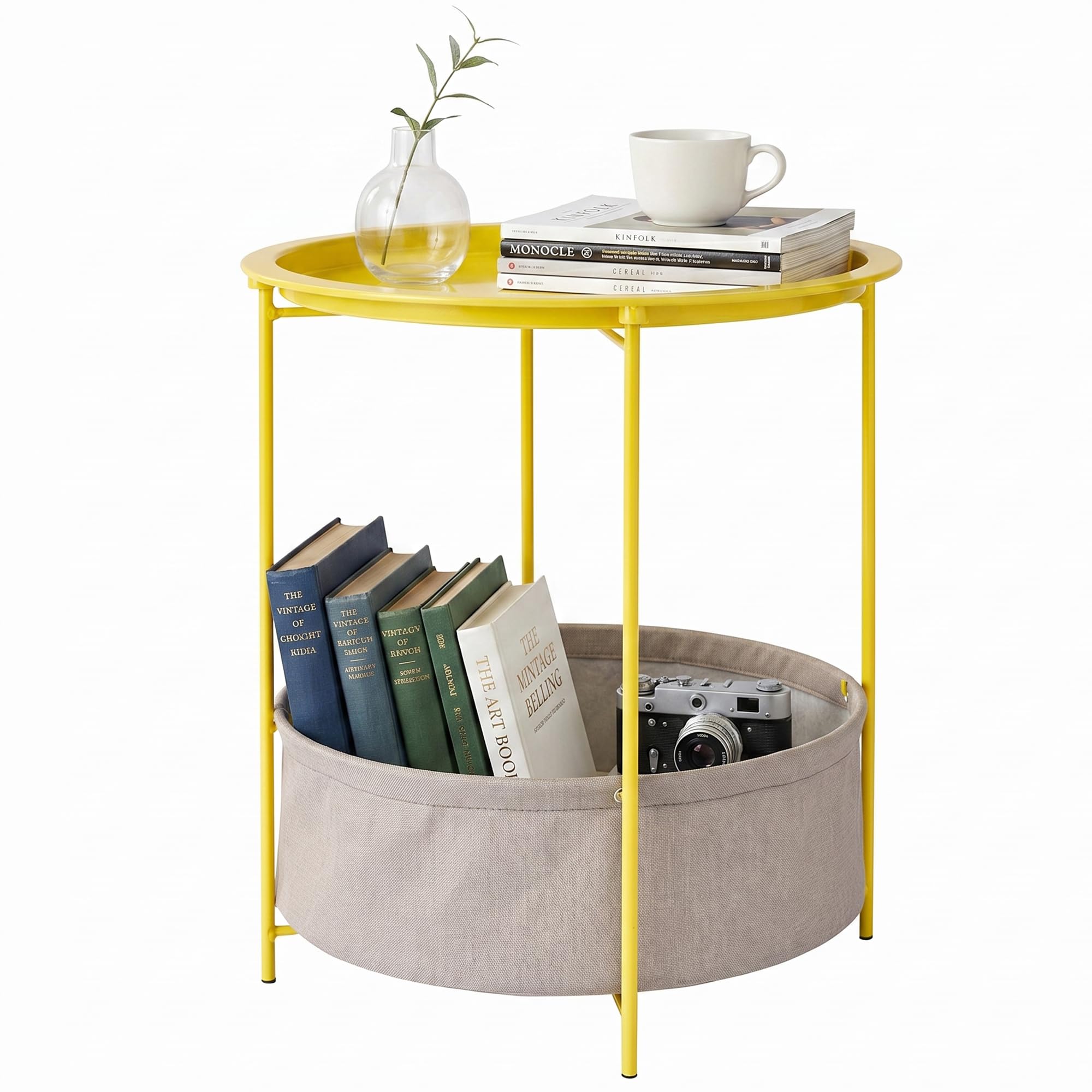 VECELO Side/End Table, Folding Round Metal Anti-Rust and Waterproof Outdoor or Indoor Tray for Living Room Bedroom Balcony and Office, 2 PCS, Dark Green