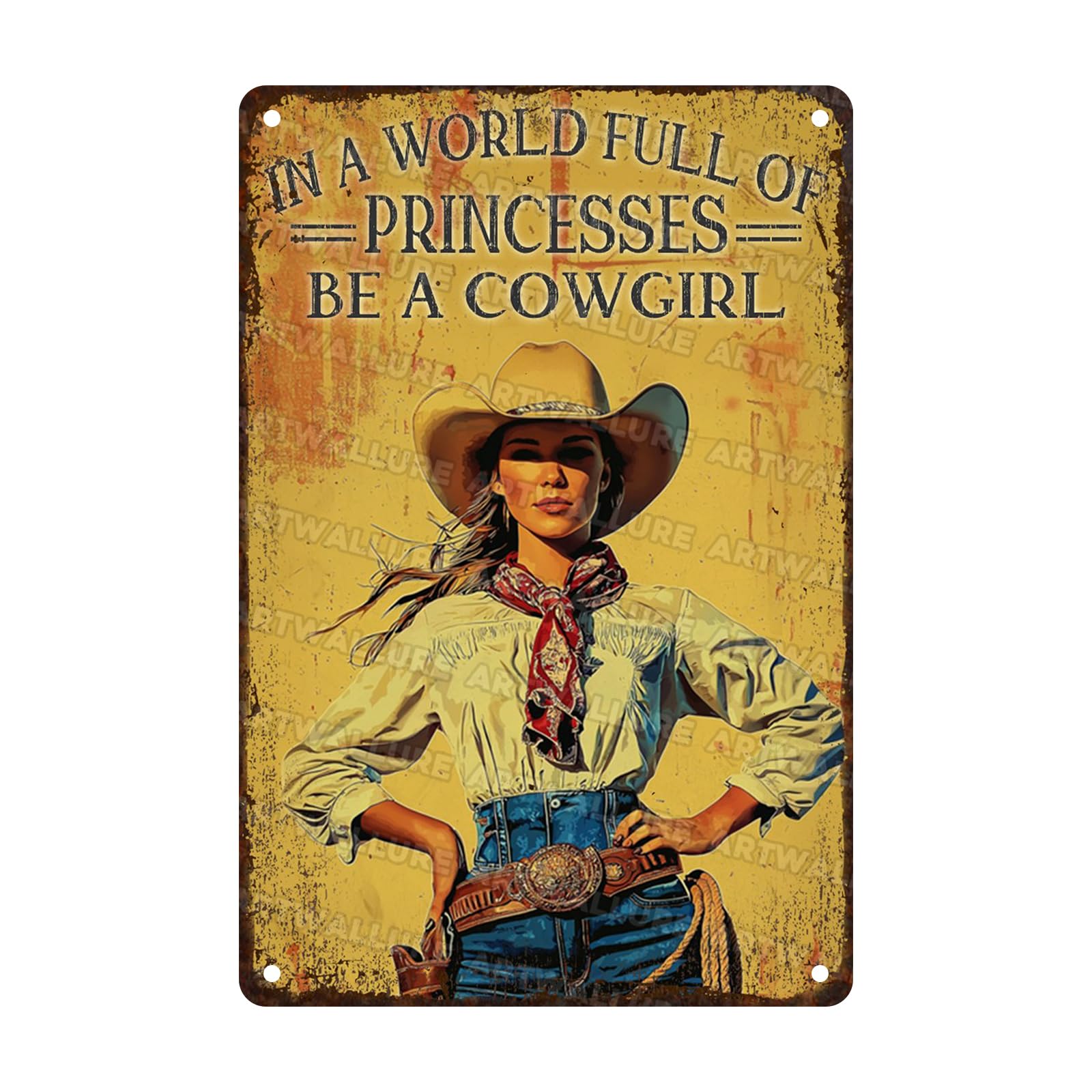 Retro Cowgirl Tin Sign Metal Wall Art Rustic Western Home Decor Wanted Theme 8x12inch