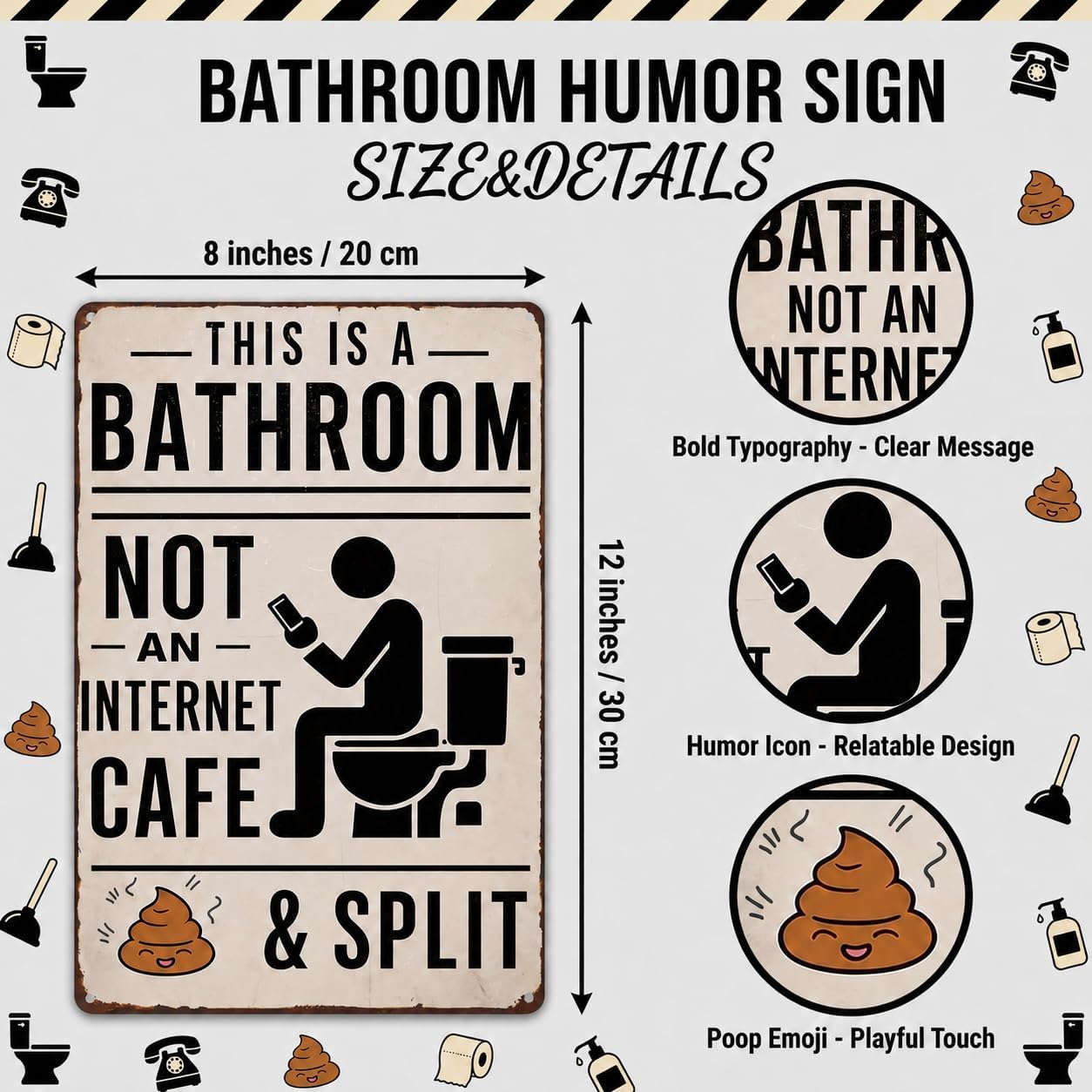 BHOKEM Vintage Bathroom Sign, This Is A Bathroom Not An Internet Cafe Tin Sign 8x12 Inch, Funny Restroom Decor for Farmhouse Toilet, Powder Room, Guest Bath, Housewarming Gifts