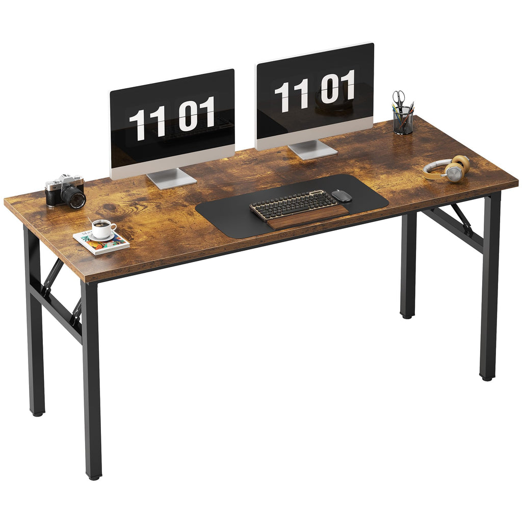 Need Folding Desk, 54 inch Large Computer Desk for Home Office, No Install Needed Study Student Writing Table Desk Workstation, Rustic Brown
