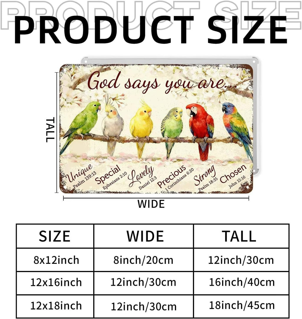 Inspirational Bible Verse Sign God Says You Are Metal Tin Signs Bird Print Christian Gift Quotes Poster for Church Prayer Room Office Decor 8x12 Inch