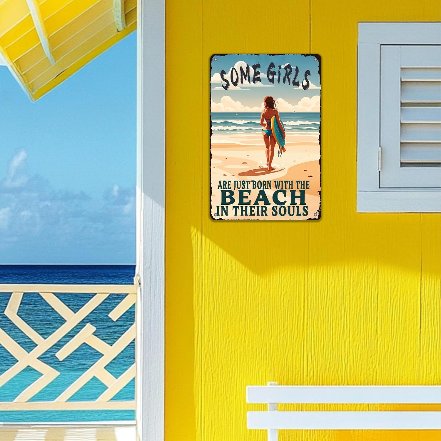 Beach Metal Sign Some Girls Are Just Born With The Beach In Their Souls Tin Sign Home Bar Pub 8x12 Inch Wall Decor