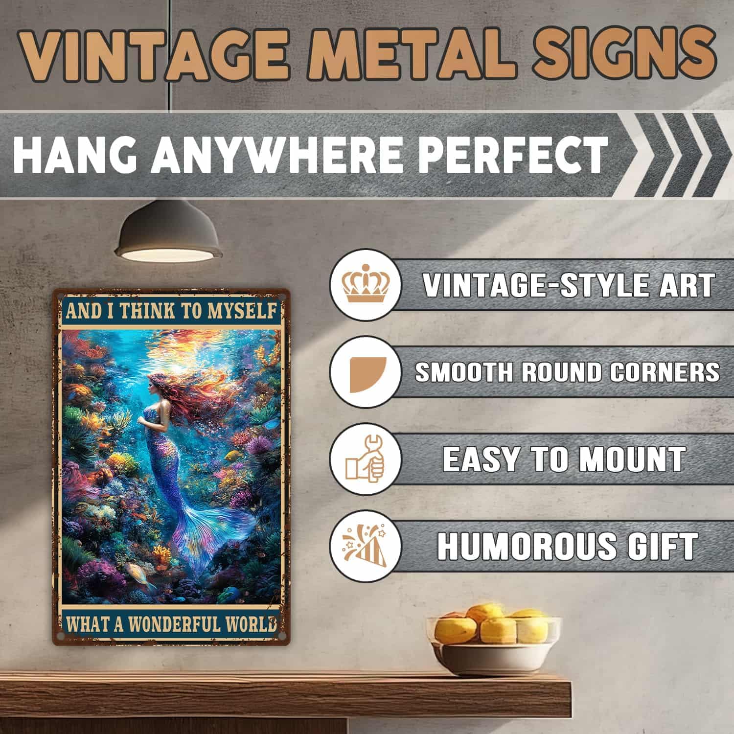 Mermaid Metal Tin Sign Vintage Mermaid Bathroom Decor Wall Art Rustic Funny Bathroom Sign for Home Restroom Washroom Decor 8x12 Inch