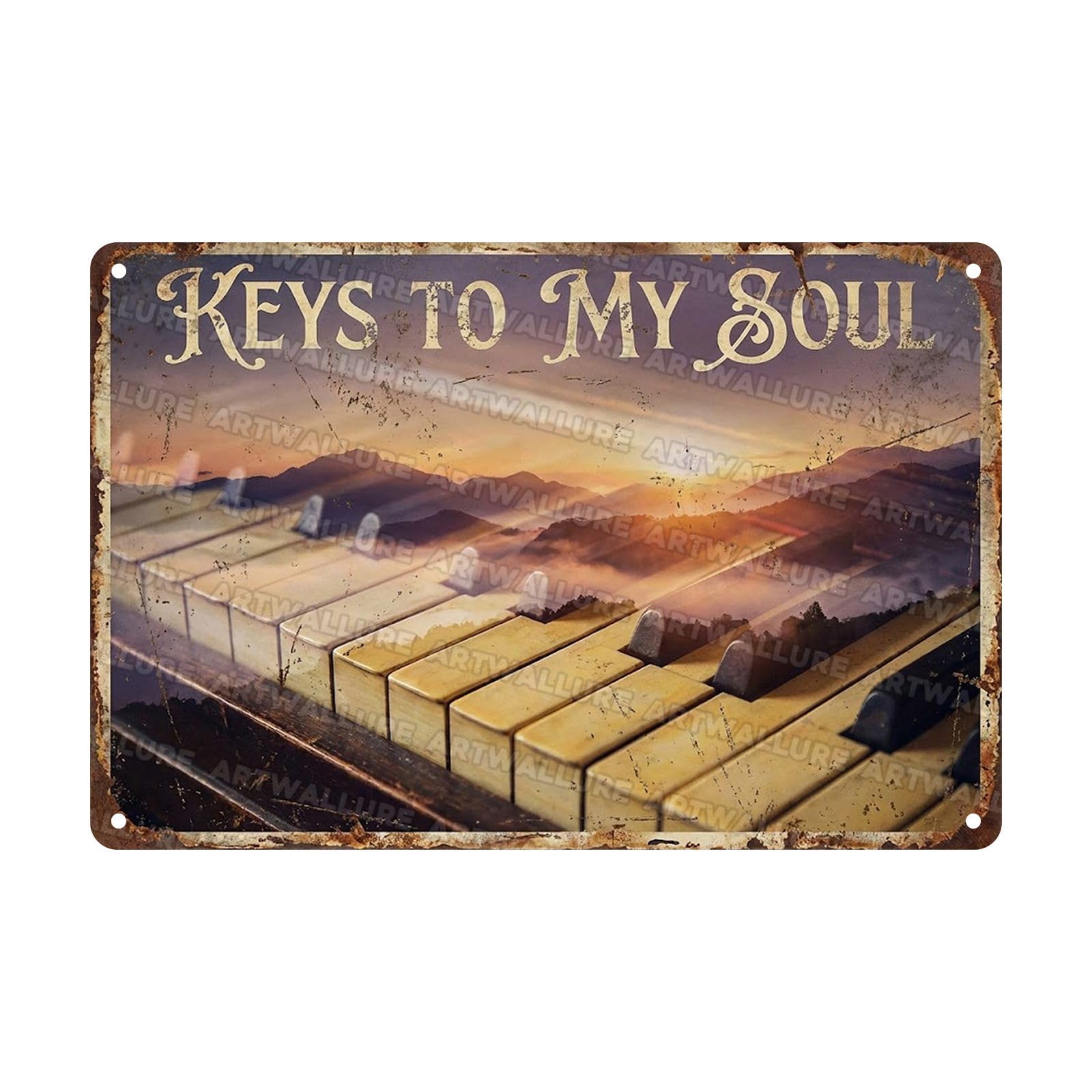 Acoustic Guitar Metal Tin Sign Nature Scenery Music Decor Vintage Wall Art Gift for Guitar Player Camping Lover 8x12Inch
