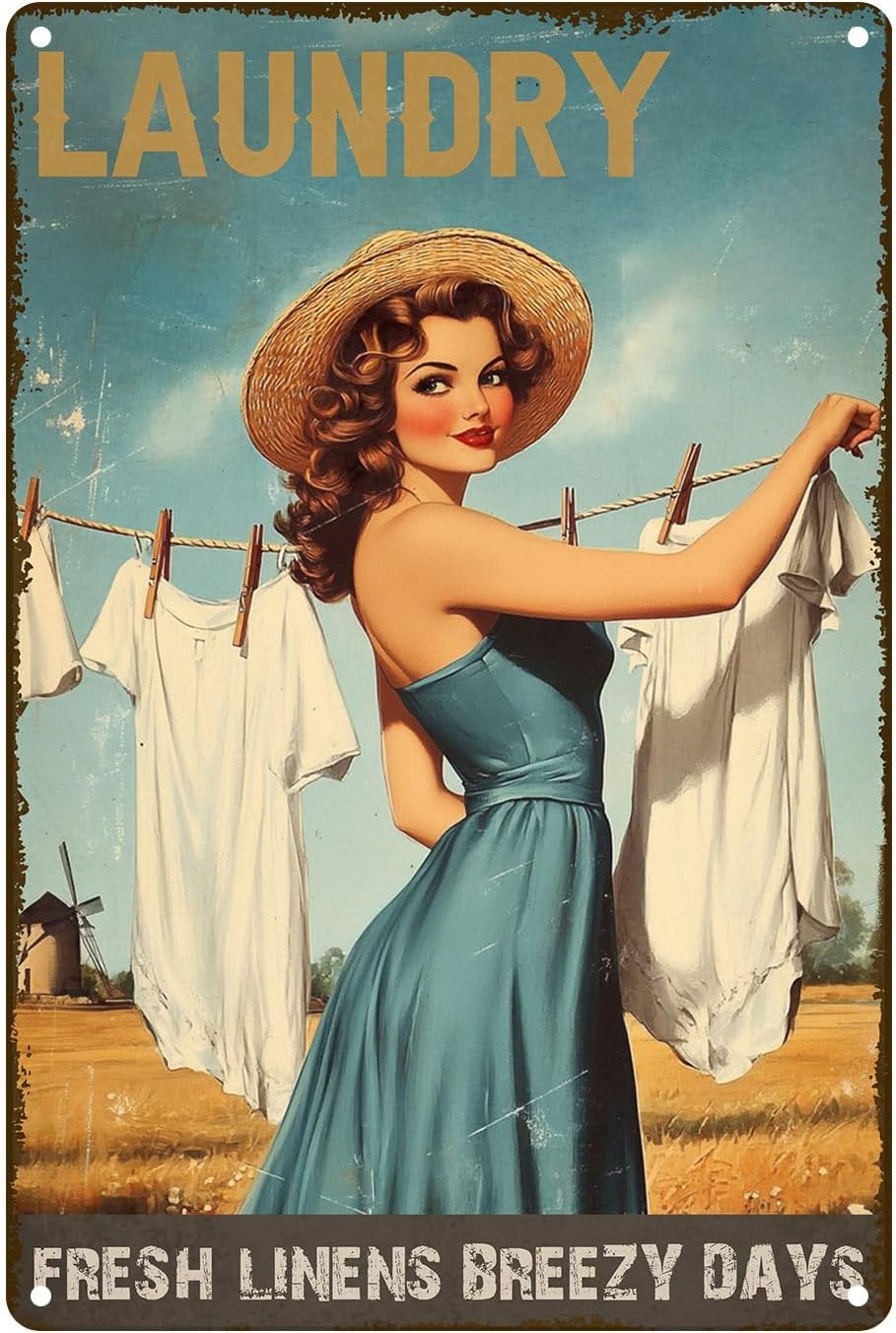 Laundry Metal Tin Sign Laundry Room Wall Decor Fresh Linens Breezy Days Signs Retro Posters for Bathroom Home Bedroom Laundromat Garden 8x12inch