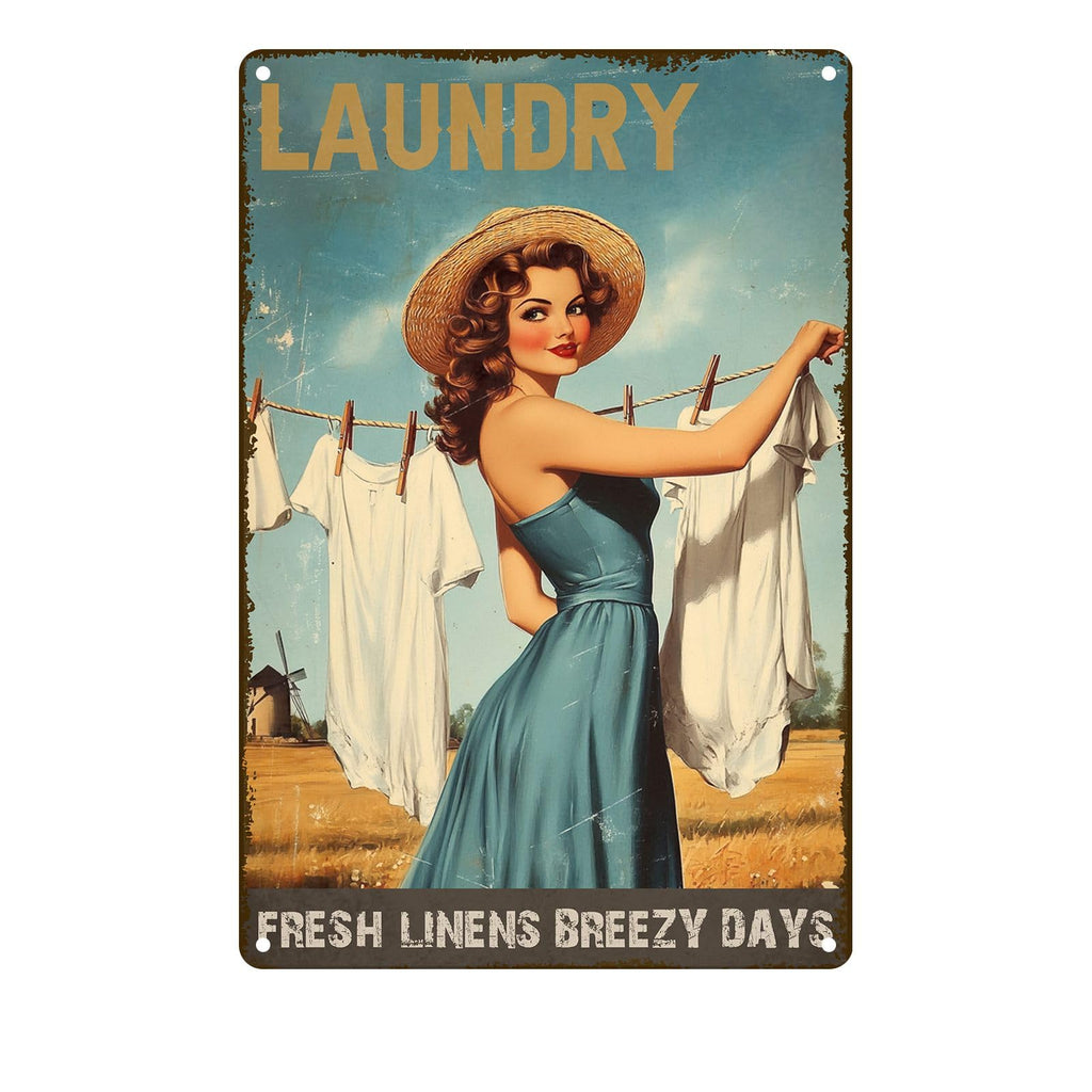 Laundry Metal Tin Sign Laundry Room Wall Decor Fresh Linens Breezy Days Signs Retro Posters for Bathroom Home Bedroom Laundromat Garden 8x12inch