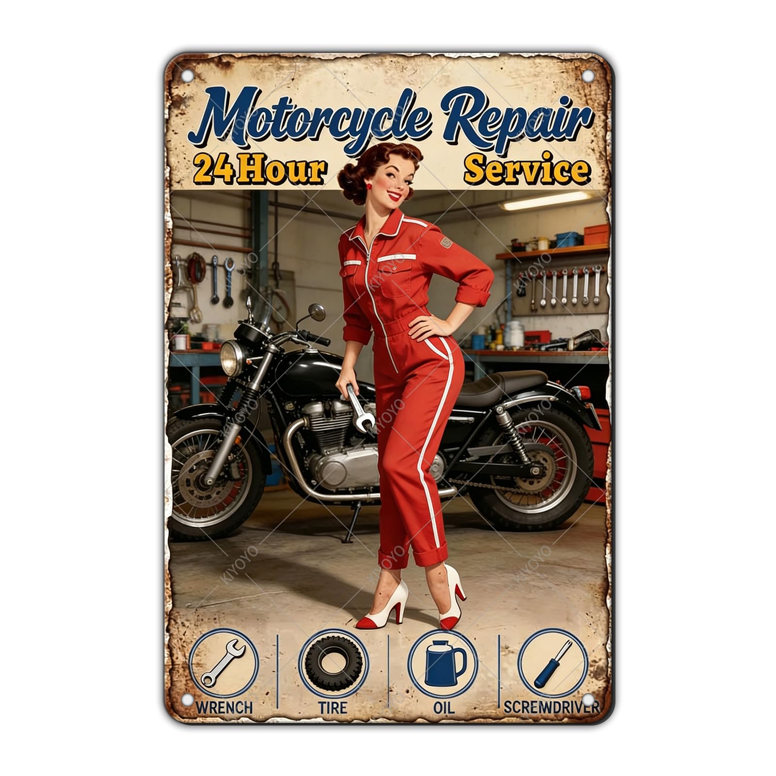 50s Pin up Girl Fishing Metal Tin Sign Open Fly Season Wall Decor Home Angler Cafes Lake House Seascape 12x8 Inch