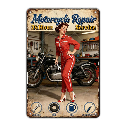 50s Pin up Girl Fishing Metal Tin Sign Open Fly Season Wall Decor Home Angler Cafes Lake House Seascape 12x8 Inch