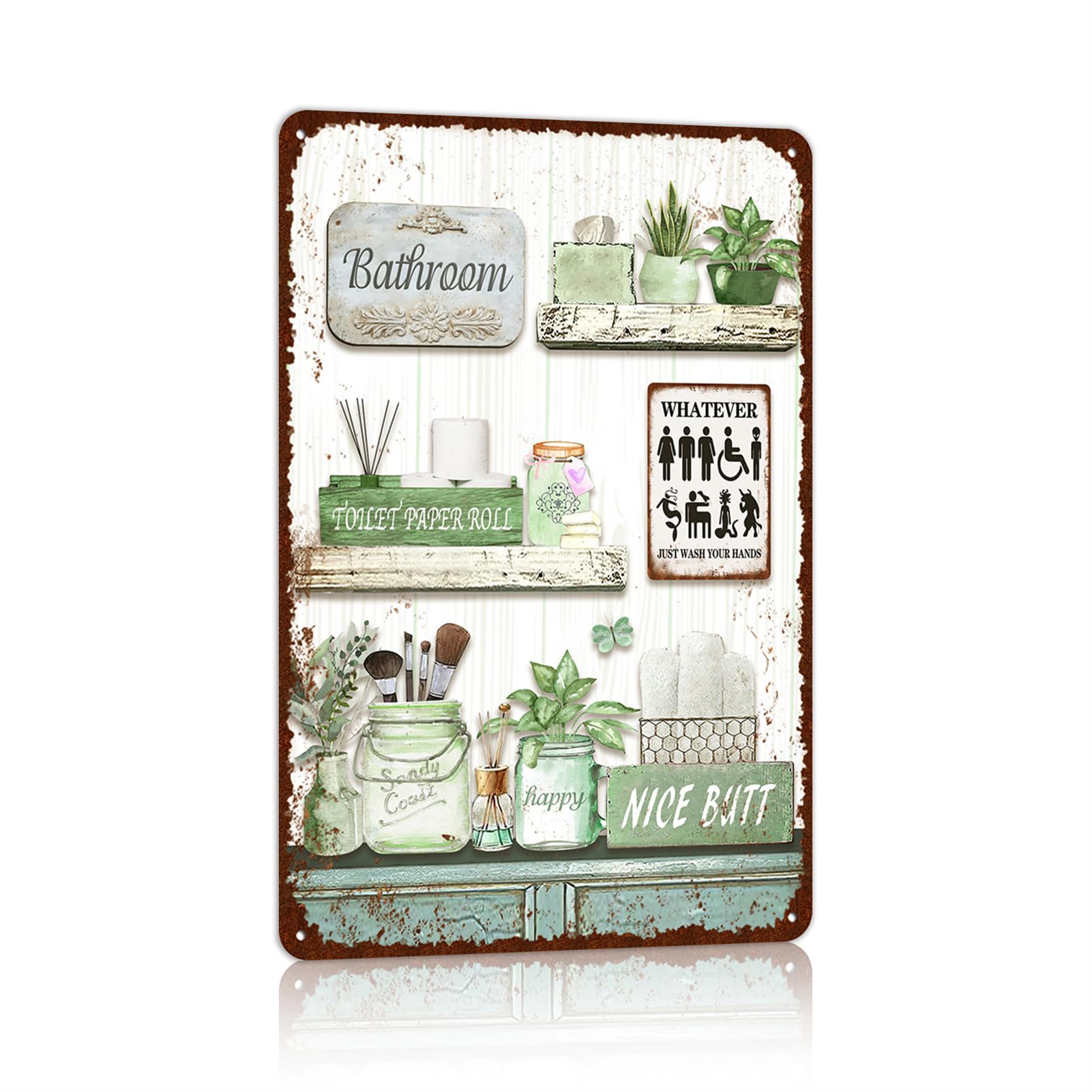 Vintage Farmhouse Bathroom Metal Tin Signs Rustic Flower Country Wall Art Decor 8X12 Inches
