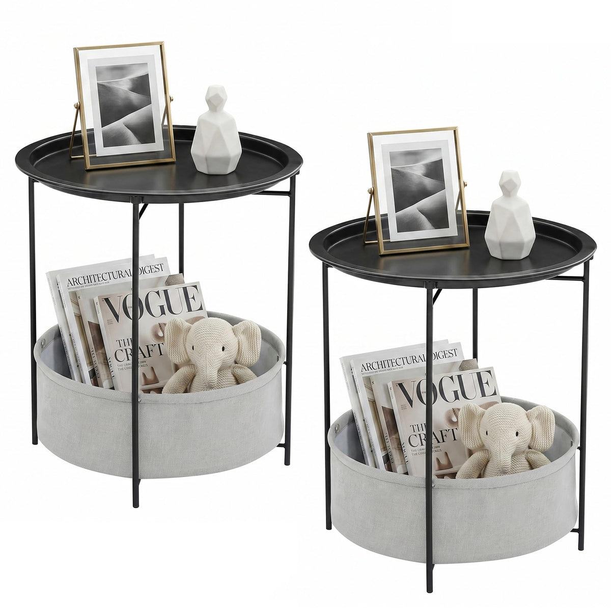 VECELO Side/End Table, Folding Round Metal Anti-Rust and Waterproof Outdoor or Indoor Tray for Living Room Bedroom Balcony and Office, 2 PCS, Dark Green