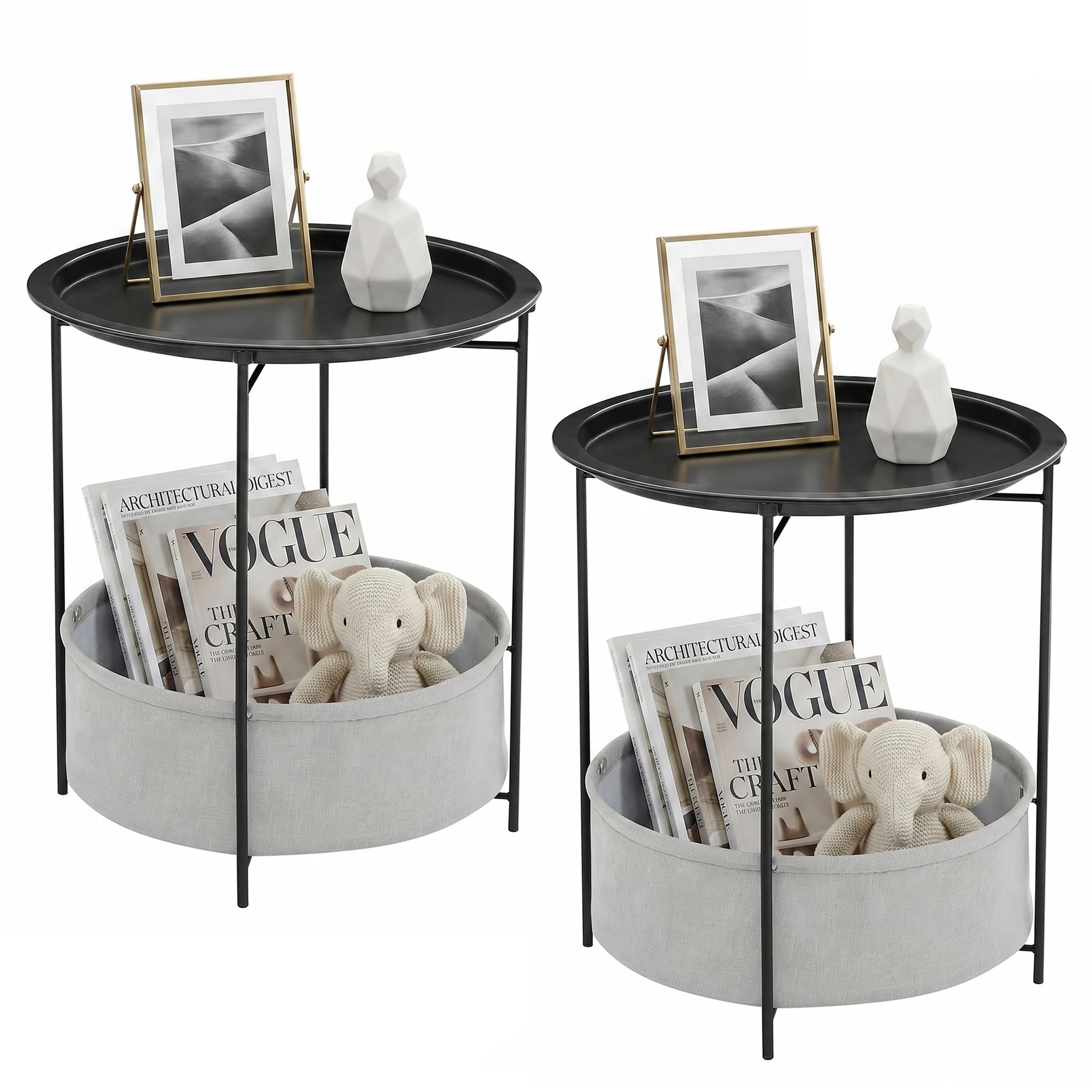 VECELO Side/End Table, Folding Round Metal Anti-Rust and Waterproof Outdoor or Indoor Tray for Living Room Bedroom Balcony and Office, 2 PCS, Dark Green