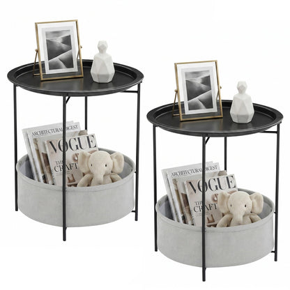VECELO Side/End Table, Folding Round Metal Anti-Rust and Waterproof Outdoor or Indoor Tray for Living Room Bedroom Balcony and Office, 2 PCS, Dark Green