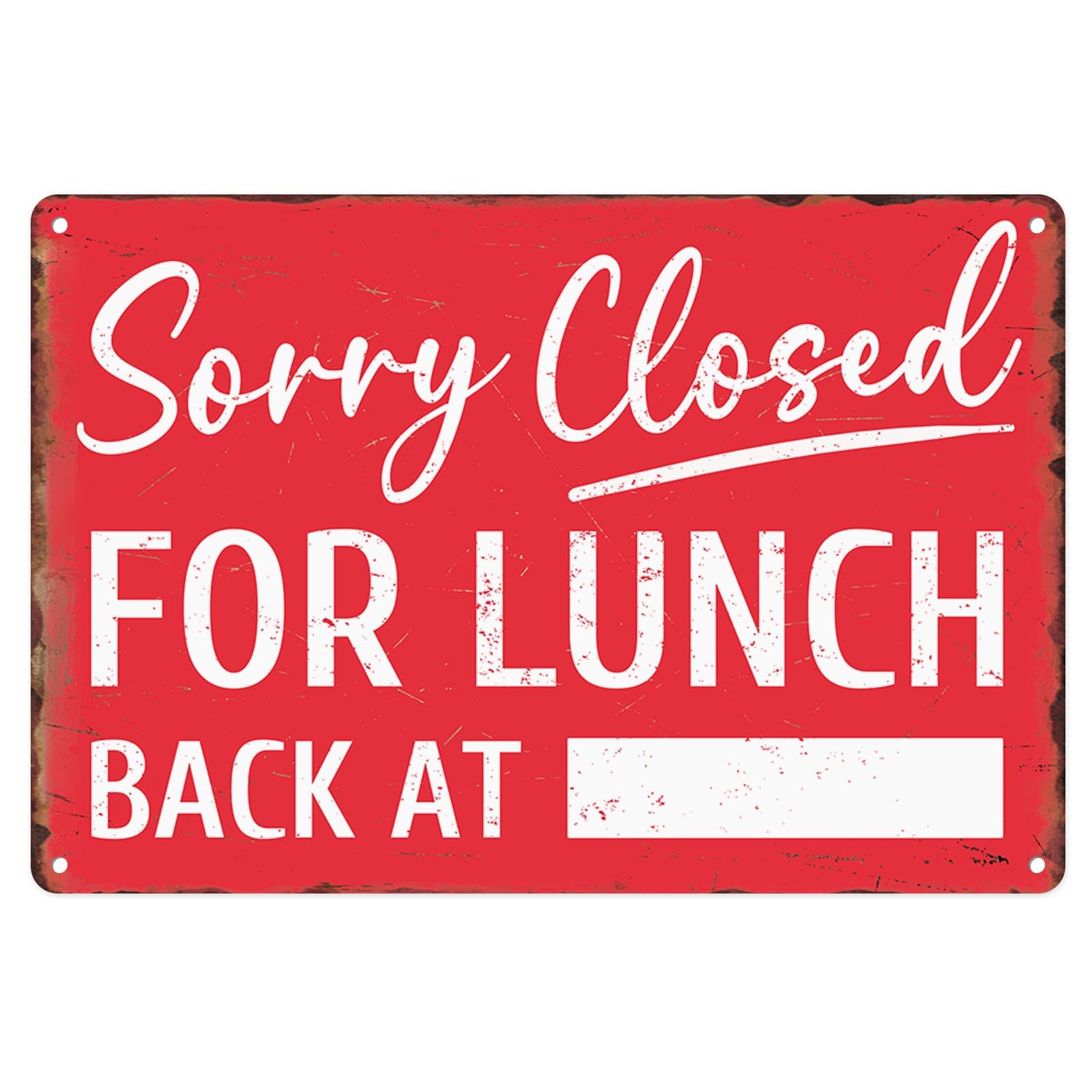 Sanwarm Metal Sign 8X12 Inch, Sorry Closed for Lunch Back At Notice Gone To Lunch Vintage Tin Sign Wall Art Decor for Store, Office, Hotel, Cafe and Pub Decoration