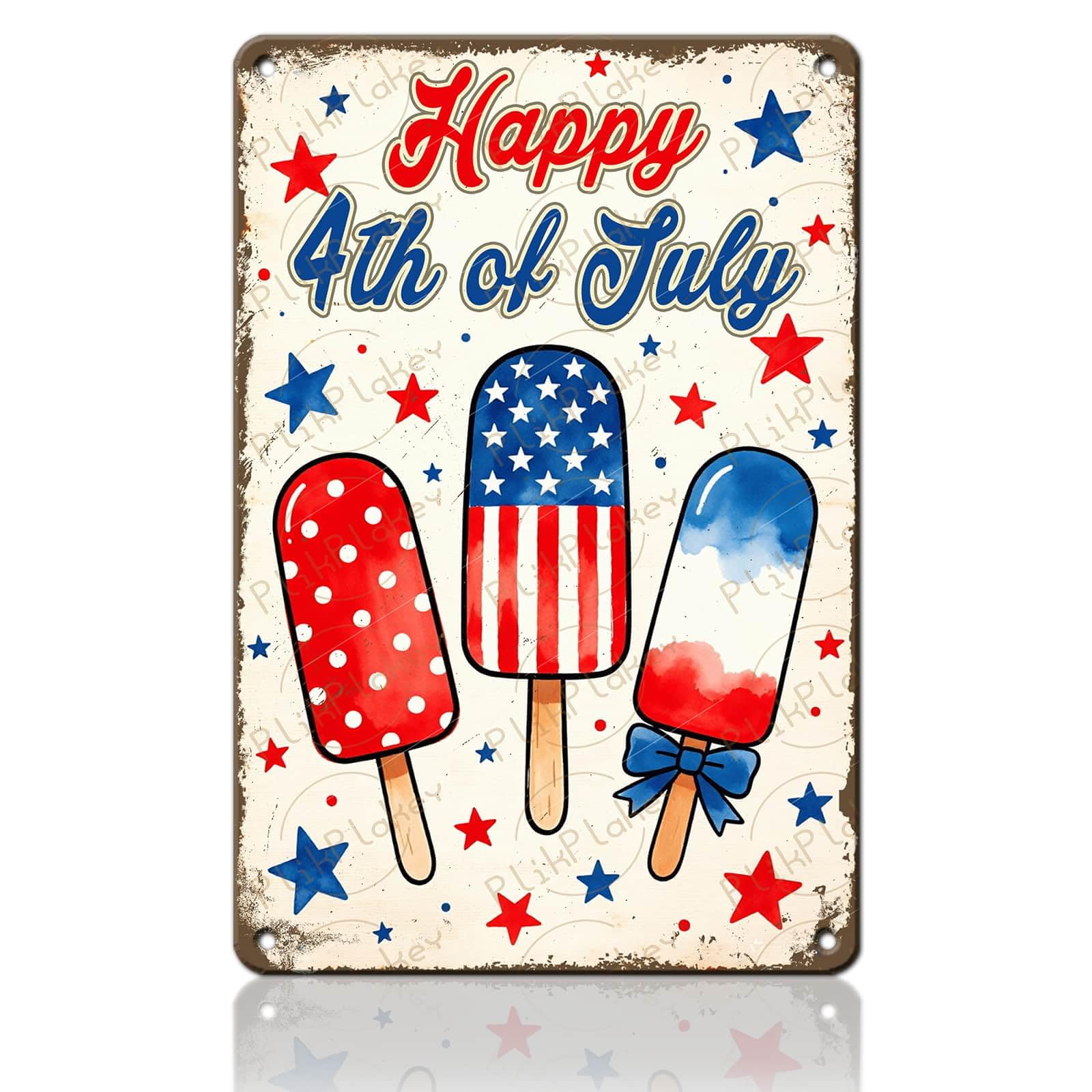Patriotic 4th of July Tin Sign Happy Independence Day Popsicle Wall Art Vintage Retro Home Decor for Bar Living Room Bedroom Cafe Decoration 12x8 Inch