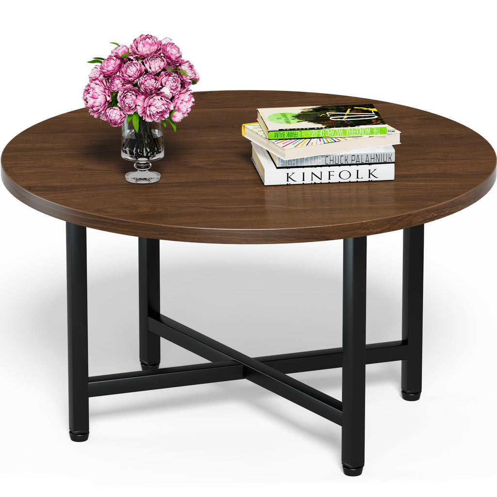 FAMIDGE Coffee Table, 23.6" Coffee Tables for Living Room, Round Coffee Table with Metal Frame, Floor Table for Sitting on The Floor, Home, Office, Black